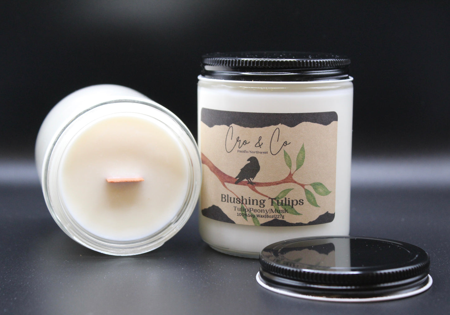 Blushing Tulips/Wooden Wick Soy Candle